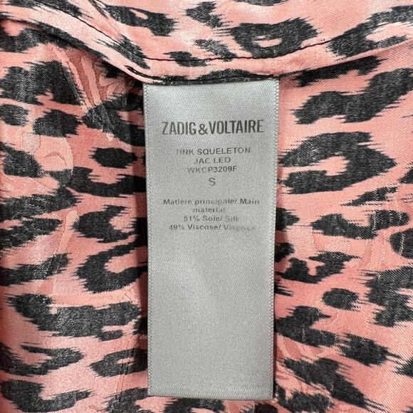 ZADIG AND VOLTAIRE Tink Squeleton Top Womens Small Pink Leopard Logo Long Sleeve - Picture 13 of 16